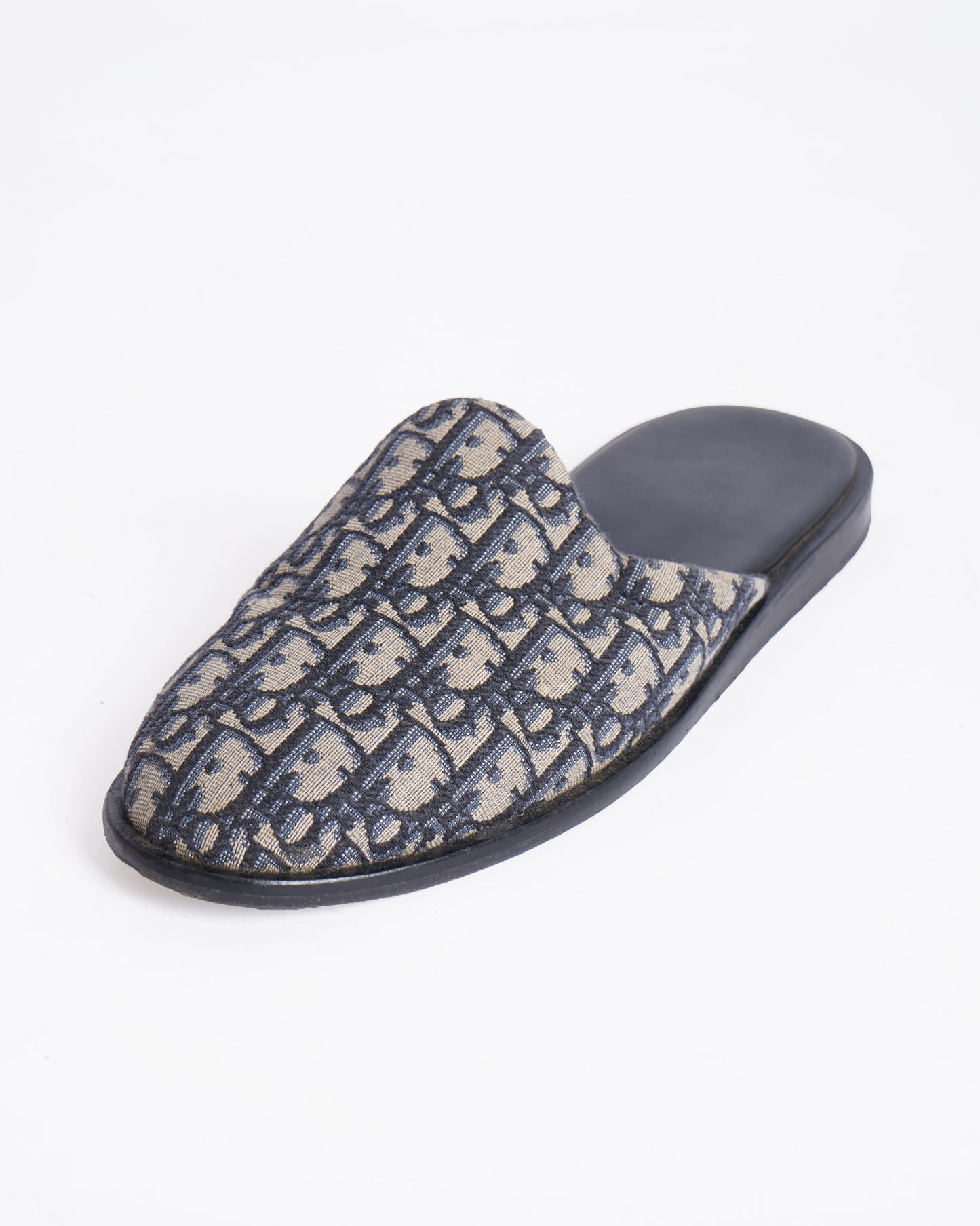 Christian Dior Blue/Beige Oblique Embroidered Canvas Mules
