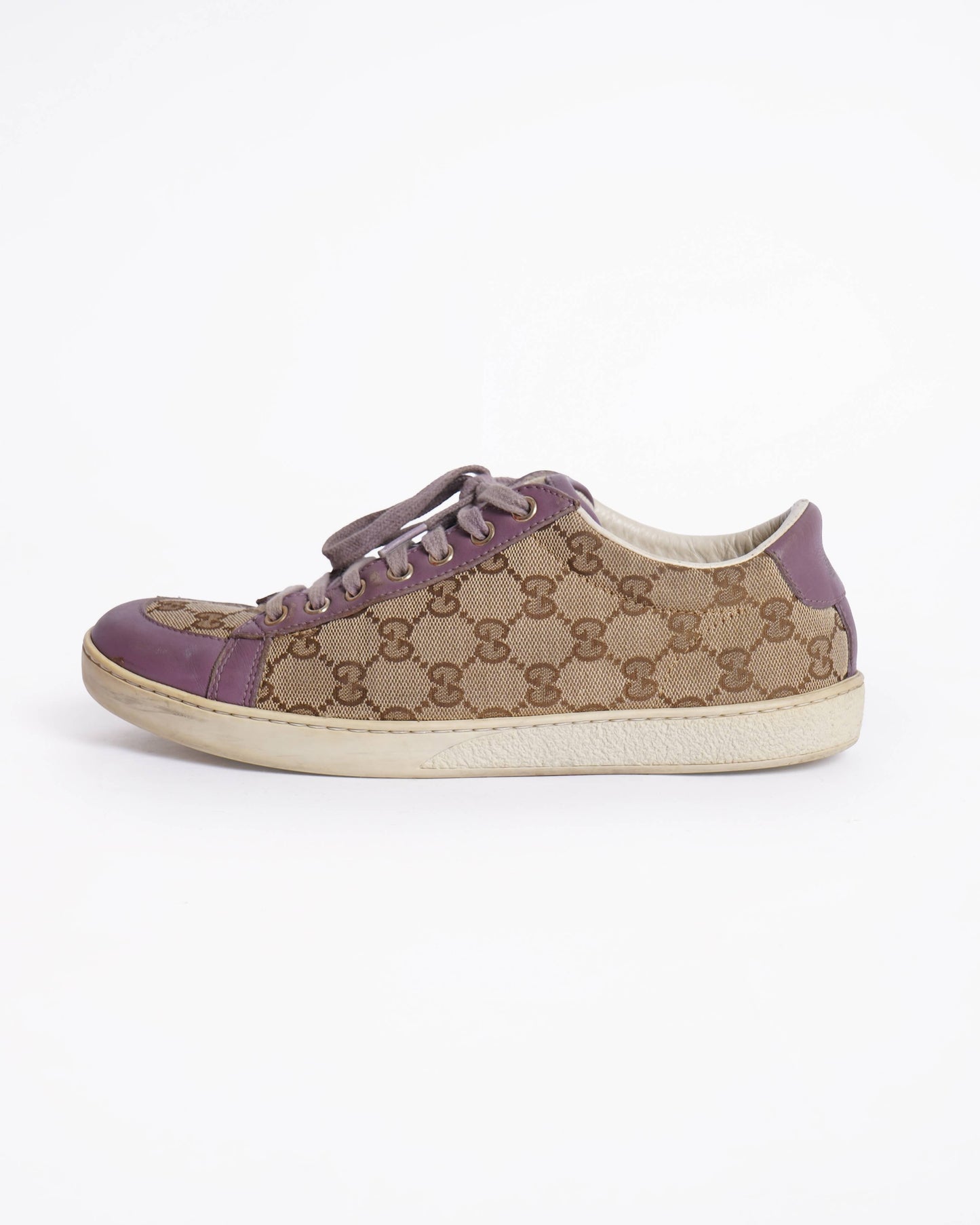 Gucci Purple/Beige Leather And Guccissima  Canvas Low Top Sneakers