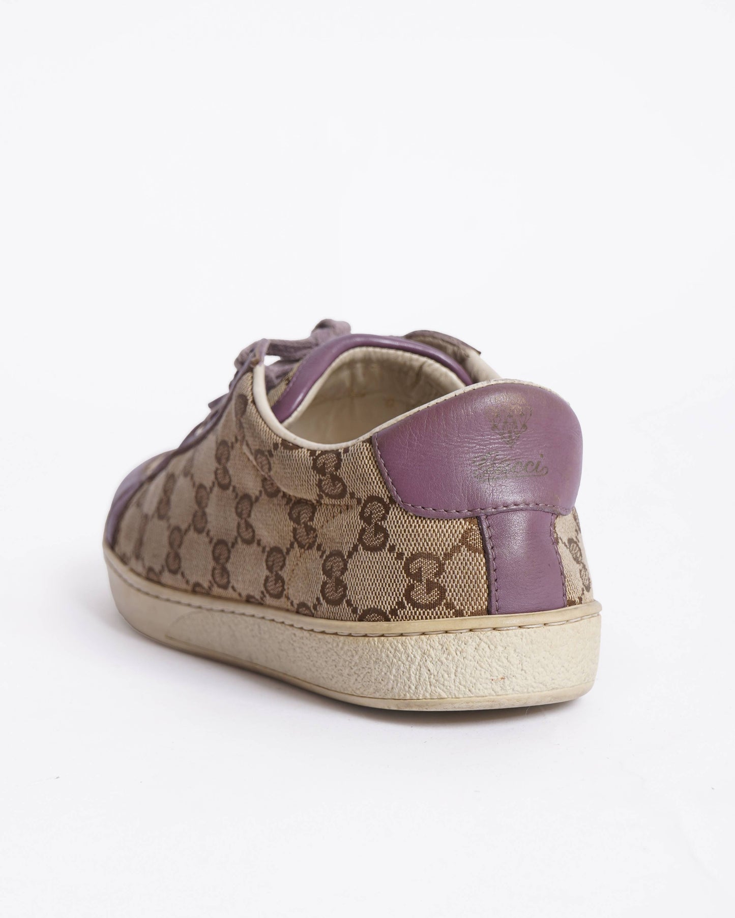Gucci Purple/Beige Leather And Guccissima  Canvas Low Top Sneakers