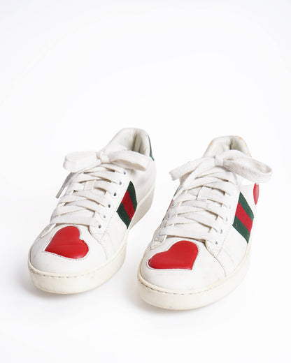 Gucci Women Ace Heart White Sneakers