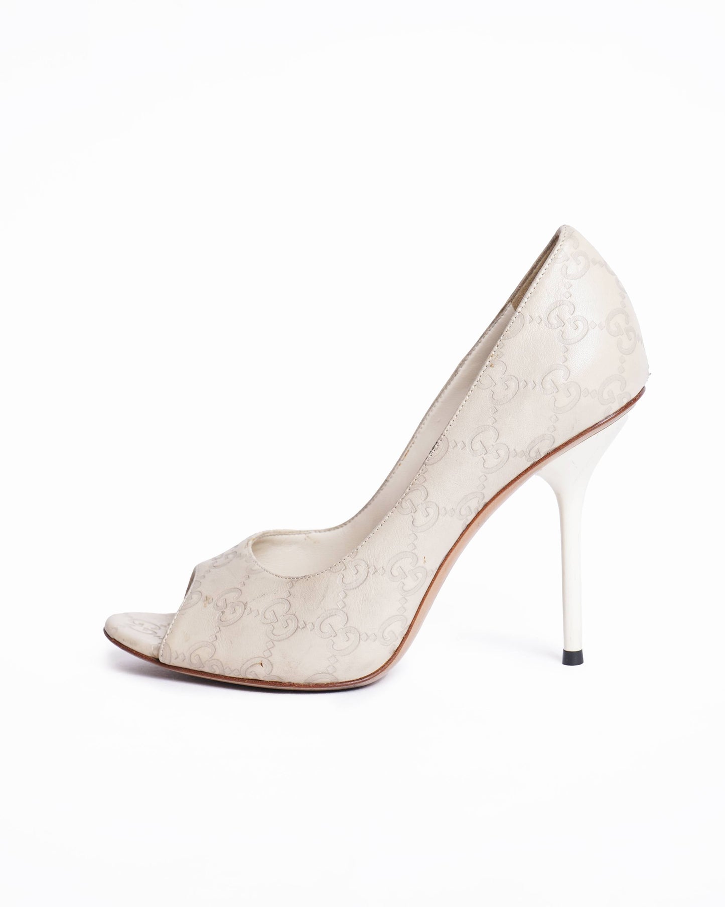 Gucci Monogram Peep Toe Pumps