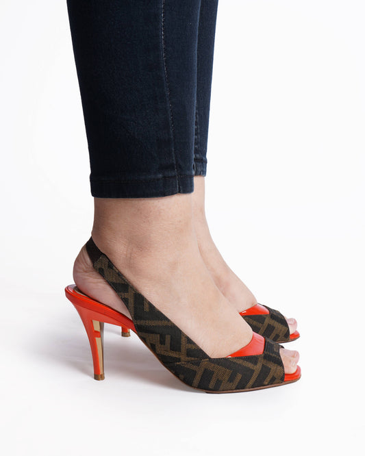 Fendi zucca red slingback heels