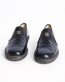 Chanel black patent leather cc logo loafers