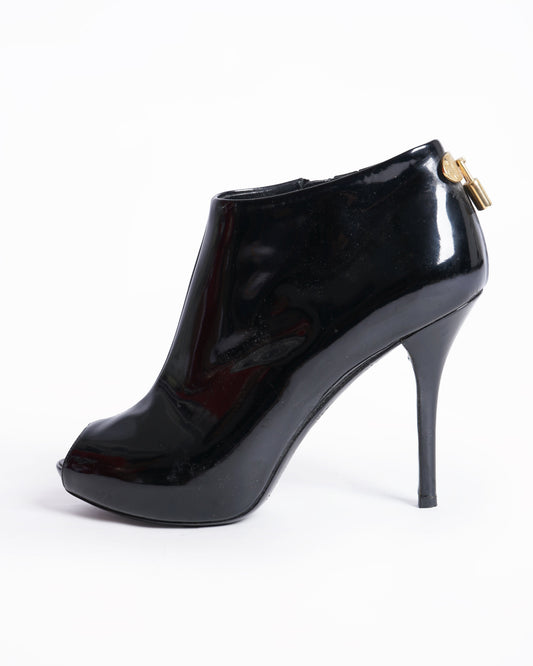 Louis vuitton black patent leather open toe boots