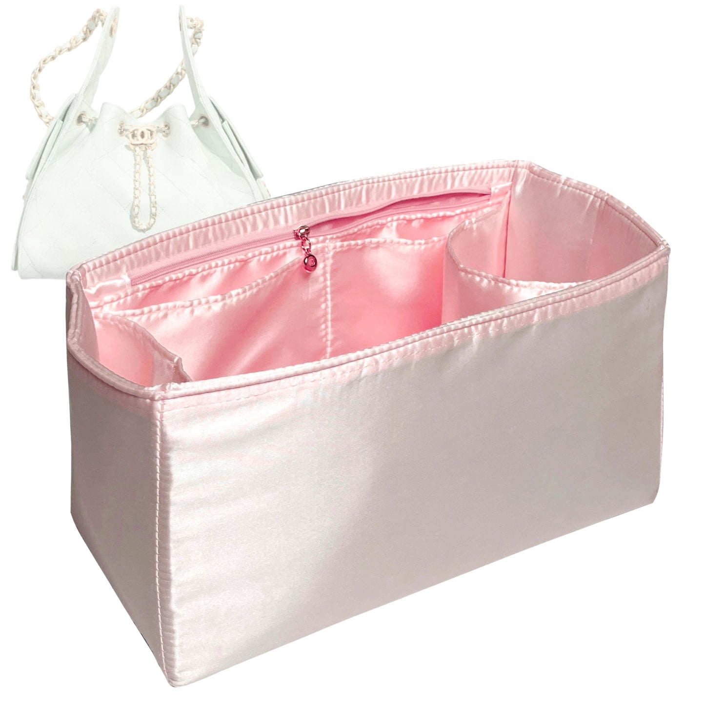 Organizer for [25 Small Handbag, Chanel] Bag Insert (Silk, Long Zip and Open Compartment)