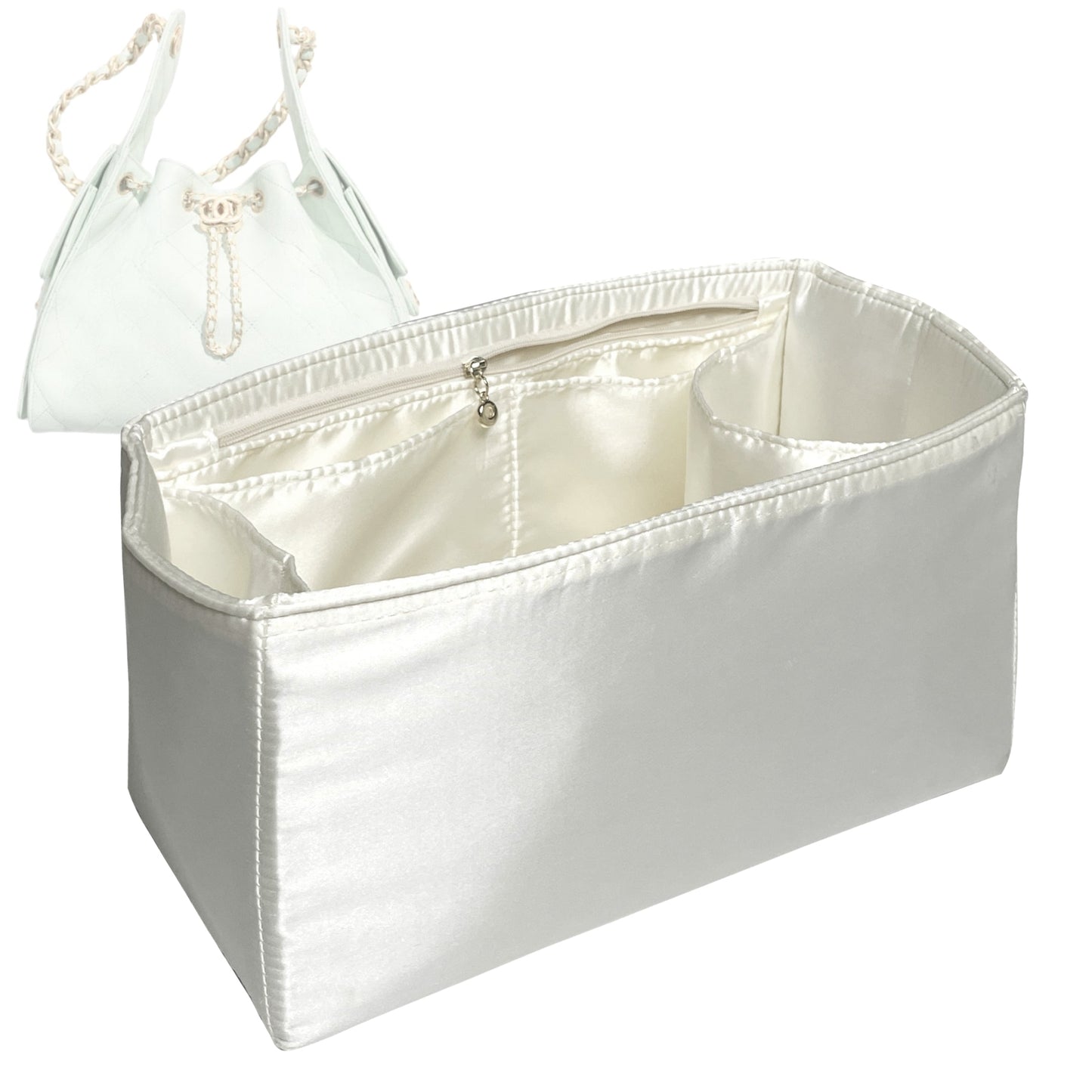 Organizer for [25 Medium Handbag, Chanel] Bag Insert (Silk, Long Zip and Open Compartment)