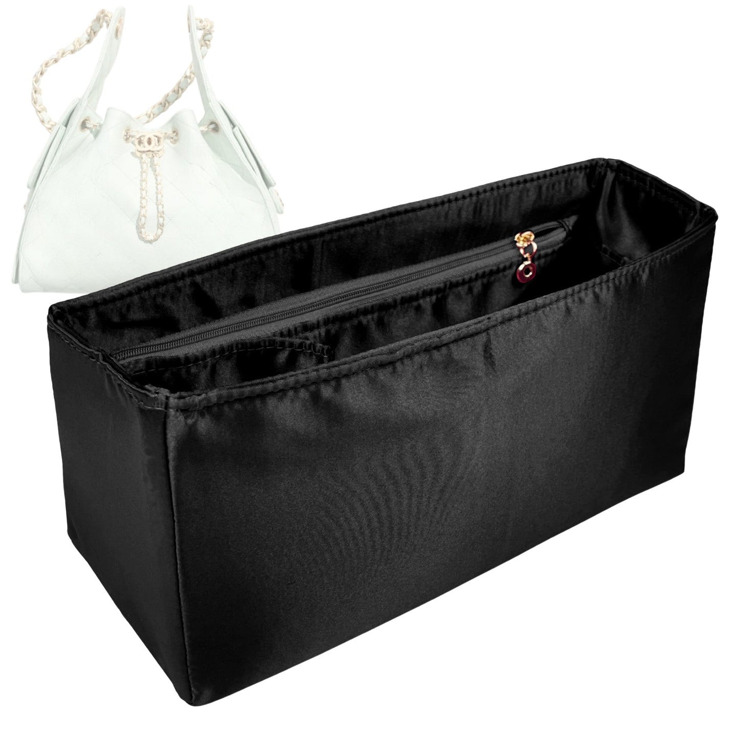 Organizer for [25 Large Handbag, Chanel] Bag Insert (Silk, Long Zip and Open Compartment)