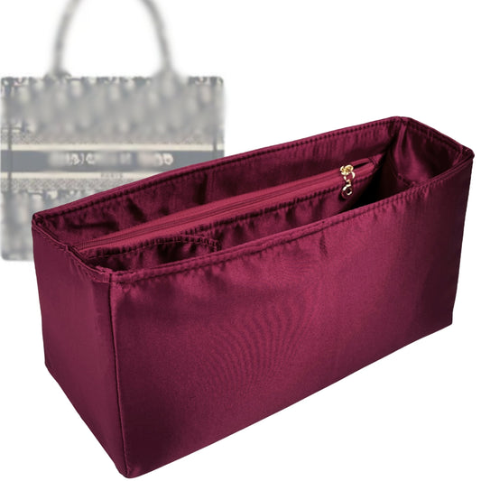 Organizer for [Book Tote Large, Dior] Bag Insert (Silk, Full-width Zip and Open Pocket)