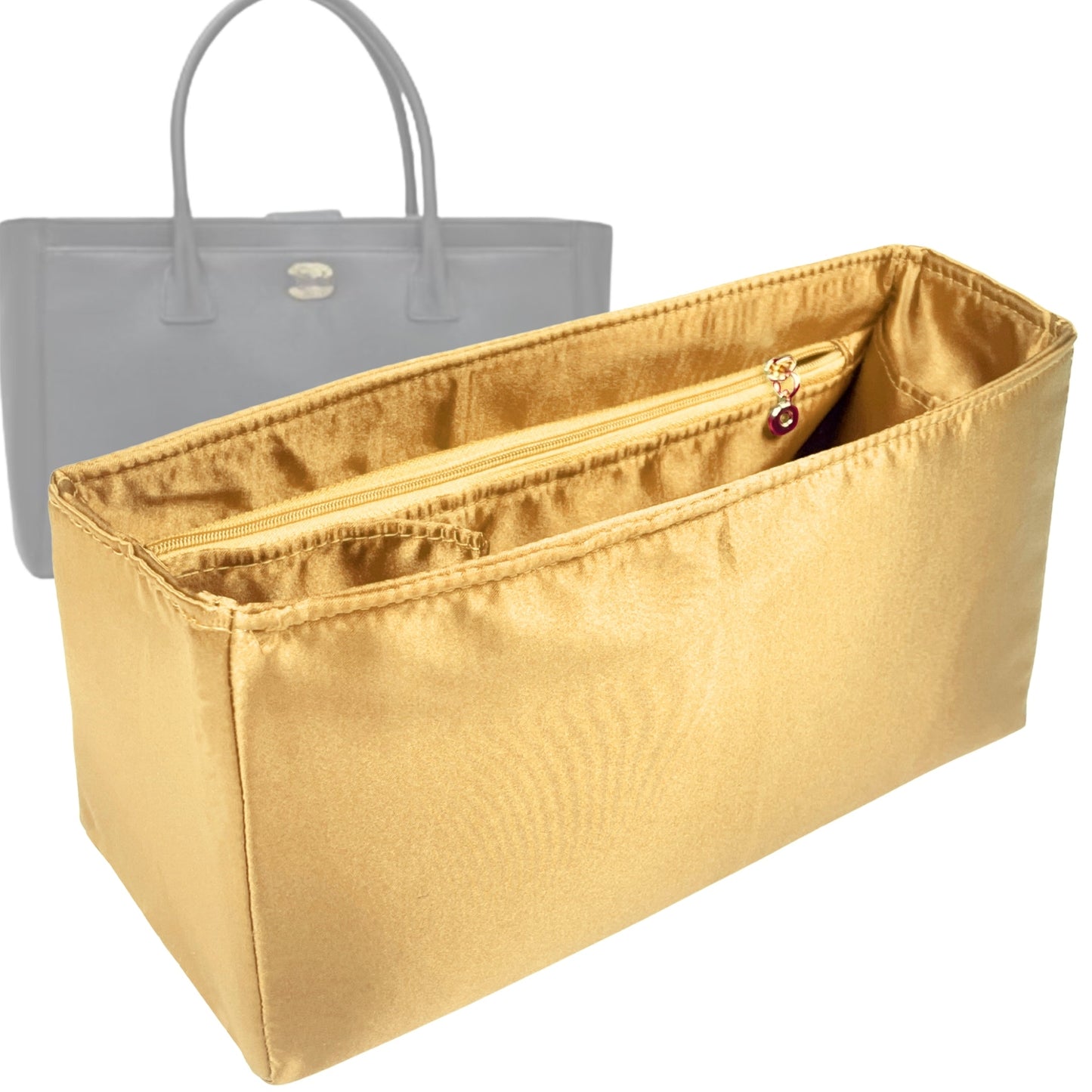 Organizer for [Cerf XL, Chanel] Bag Insert (Silk, Full-width Zip and Open Pocket)