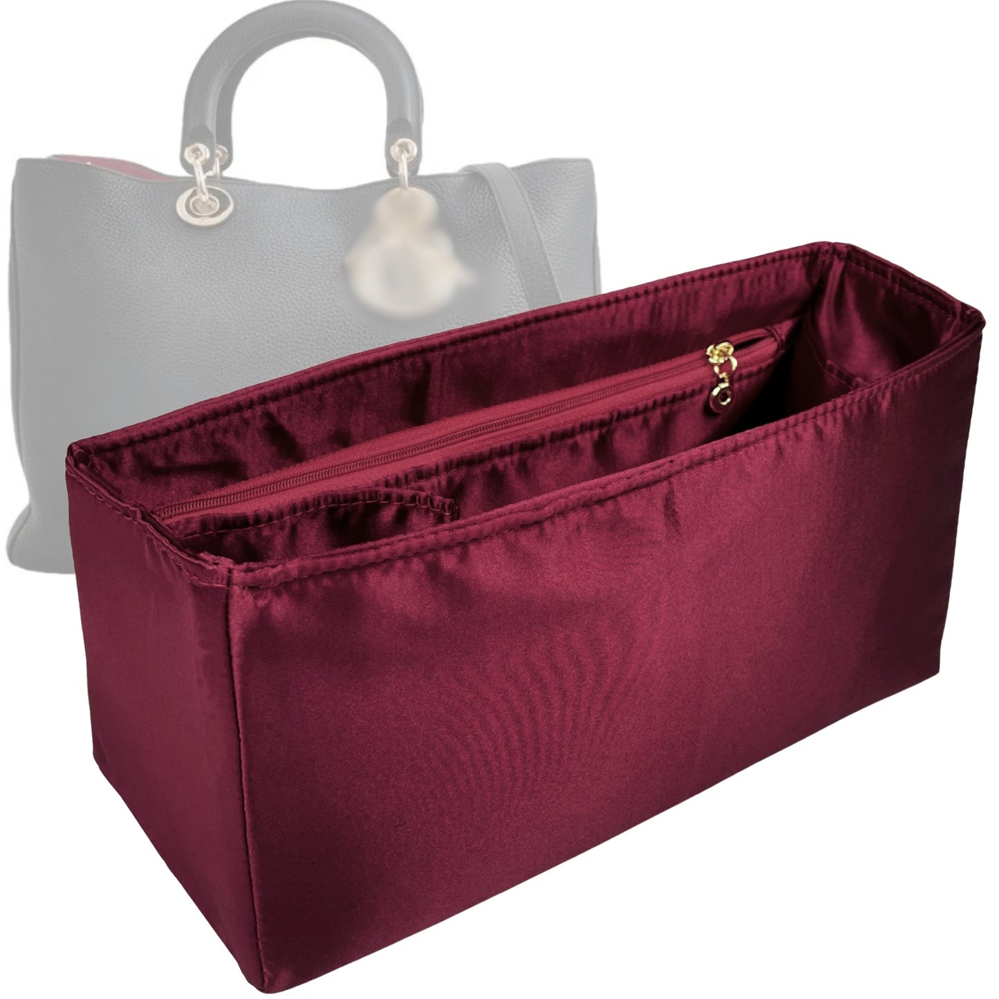 Organizer for [Diorissimo Large Bag, Dior] Bag Insert (Silk, Full-width Zip and Open Pocket)