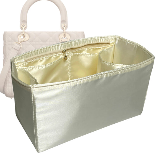 Organizer for [Lady Dior Medium, Dior] Bag Insert (Silk, Full-width Zip and Open Pocket)