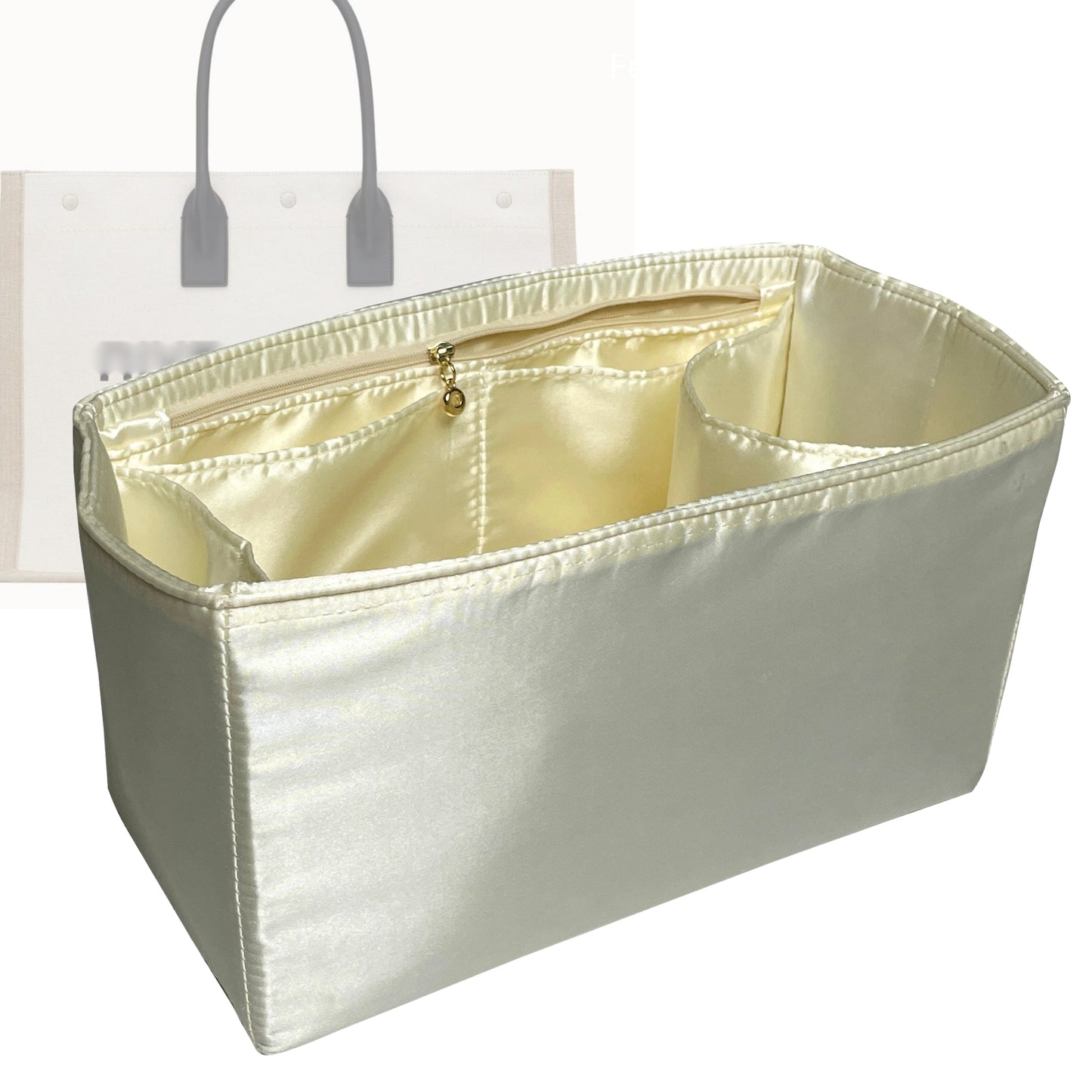 Organizer for [Rive Gauche N-S, Saint Laurent (YSL)] Bag Insert (Silk, Full-width Zip and Open Pocket)