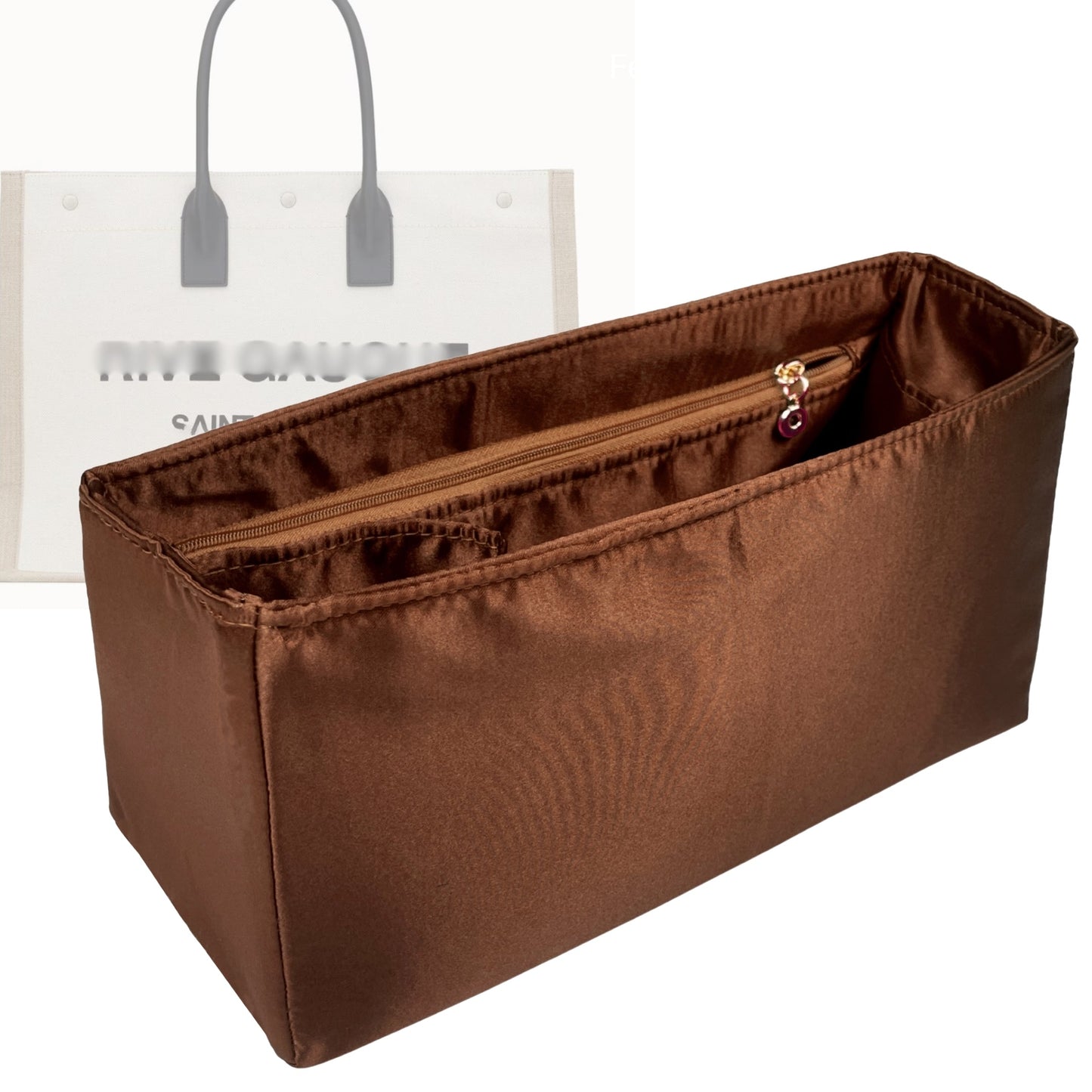 Organizer for [Rive Gauche Large, Saint Laurent (YSL)] Bag Insert (Silk, Full-width Zip and Open Pocket)