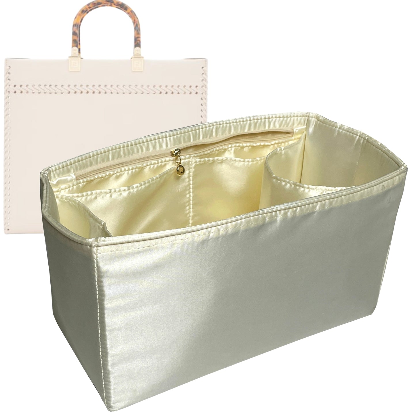 Organizer for [Sunshine Large, Fendi] Bag Insert (Silk, Full-width Zip and Open Pocket)