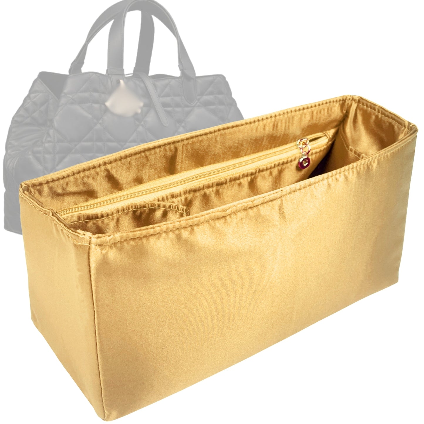 Organizer for [Medium Toujours Bag, Dior] Bag Insert (Silk, Full-width Zip and Open Pocket)