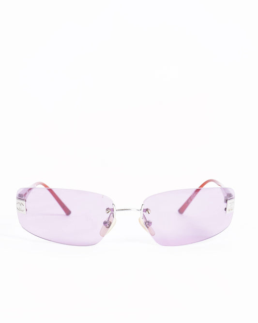 Chanel Rimless Pink Lens Rectangular   Women's Sunglasses