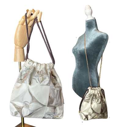 Au Fils du Temps   Silk Scarf Drawstring Crossbody Bag