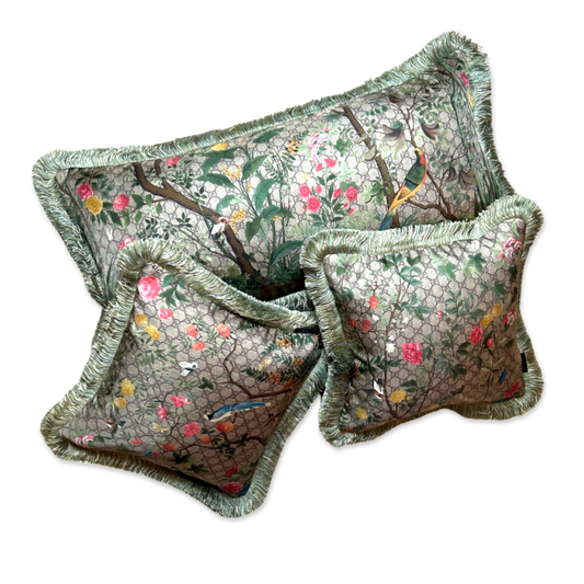 GG Logo Tree of Life Tian Chinoiserie   Silk Scarf Pillows