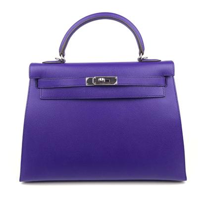 Luxury Hermes 32cm Violet Epsom Sellier Kelly w/ Palladium Hardware