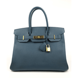 Luxury Hermes 30 cm Blue Colvert Epsom Birkin with Gold Hardware