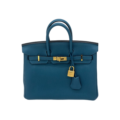 Luxury Hermes Birkin 25 Bleu Jean Togo Gold Hardware
