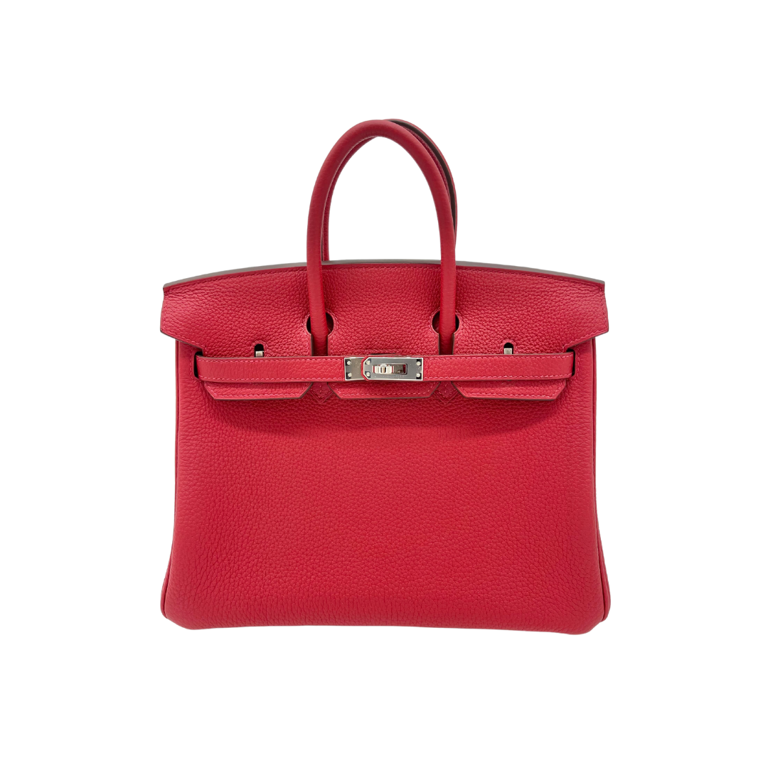 Luxury Hermes Birkin 25 Verso Veau Rouge Casaque Togo Palladium Hardware