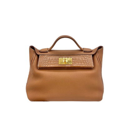 Luxury Hermes 24/24 29 Gold Veau Togo Touch Alligator Gold Hardware
