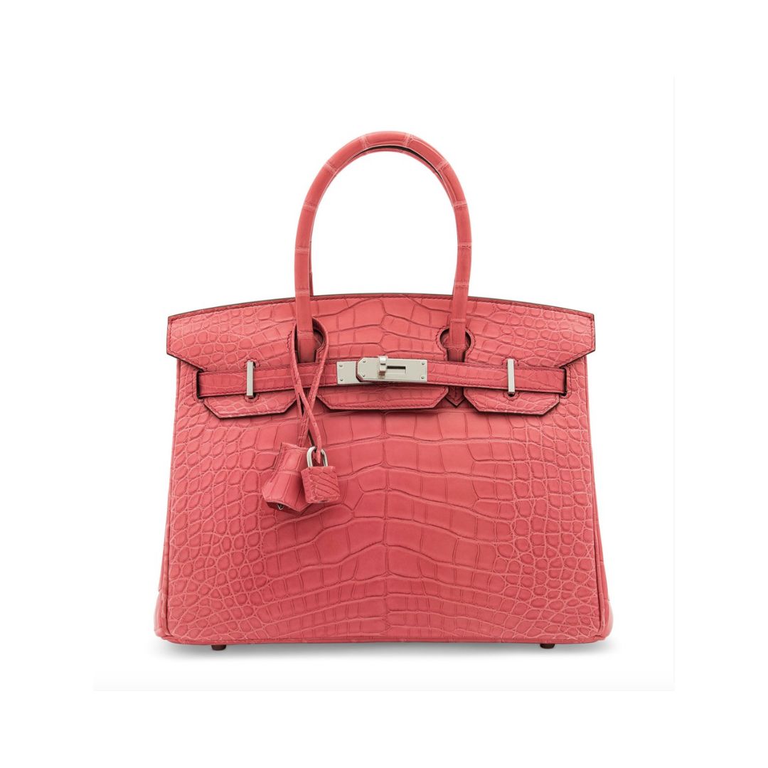 Luxury Hermes Birkin 30 Alligator Matte Bougainvillier Palladium Hardware