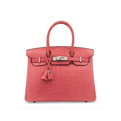 Luxury Hermes Birkin 30 Alligator Matte Bougainvillier Palladium Hardware