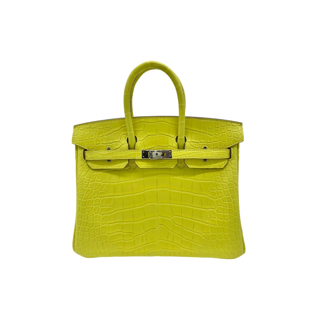 Luxury Hermes Birkin 25 Matte Alligator Lime Palladium Hardware