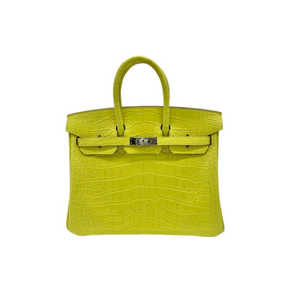Luxury Hermes Birkin 25 Matte Alligator Lime Palladium Hardware