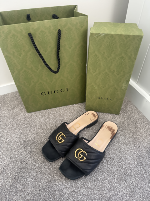 Gucci Double G Leather Slide Sandals