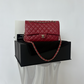 Chanel Medium Double Flap in Dark Pink Lambskin with light Gold Hardware - FULL SET