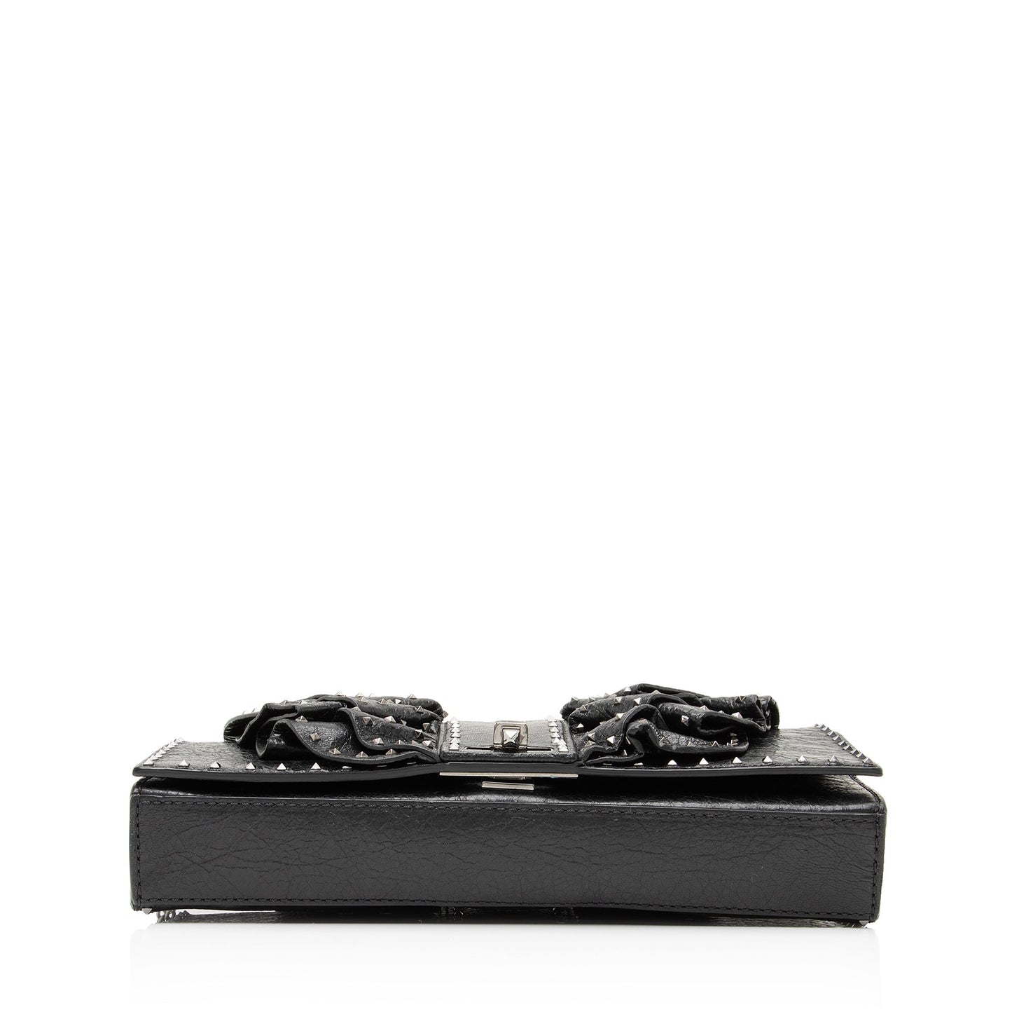 Valentino Lambskin Ruffle Rockstud Spike Very V Clutch (SHF-23893)