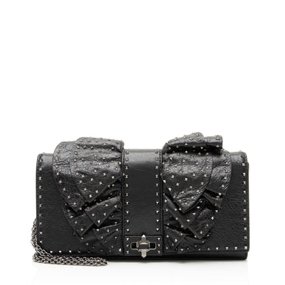 Valentino Lambskin Ruffle Rockstud Spike Very V Clutch (SHF-23893)