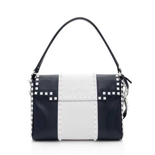 Valentino Lambskin Colorblock Rockstud Top Handle (SHF-IpHYts)