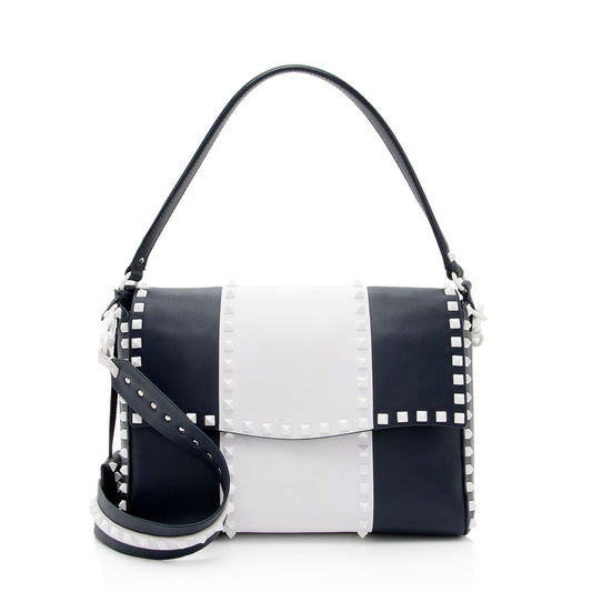 Valentino Lambskin Colorblock Rockstud Top Handle (SHF-IpHYts)