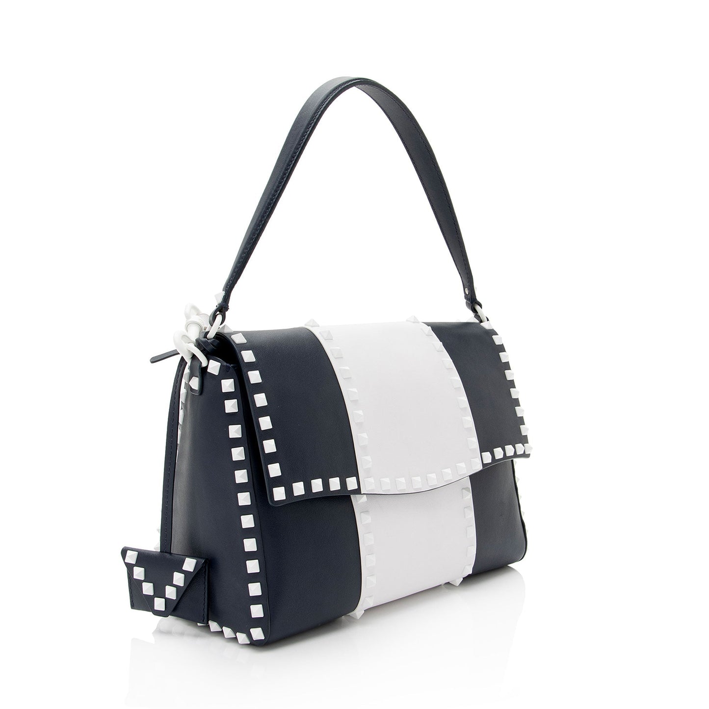 Valentino Lambskin Colorblock Rockstud Top Handle (SHF-IpHYts)