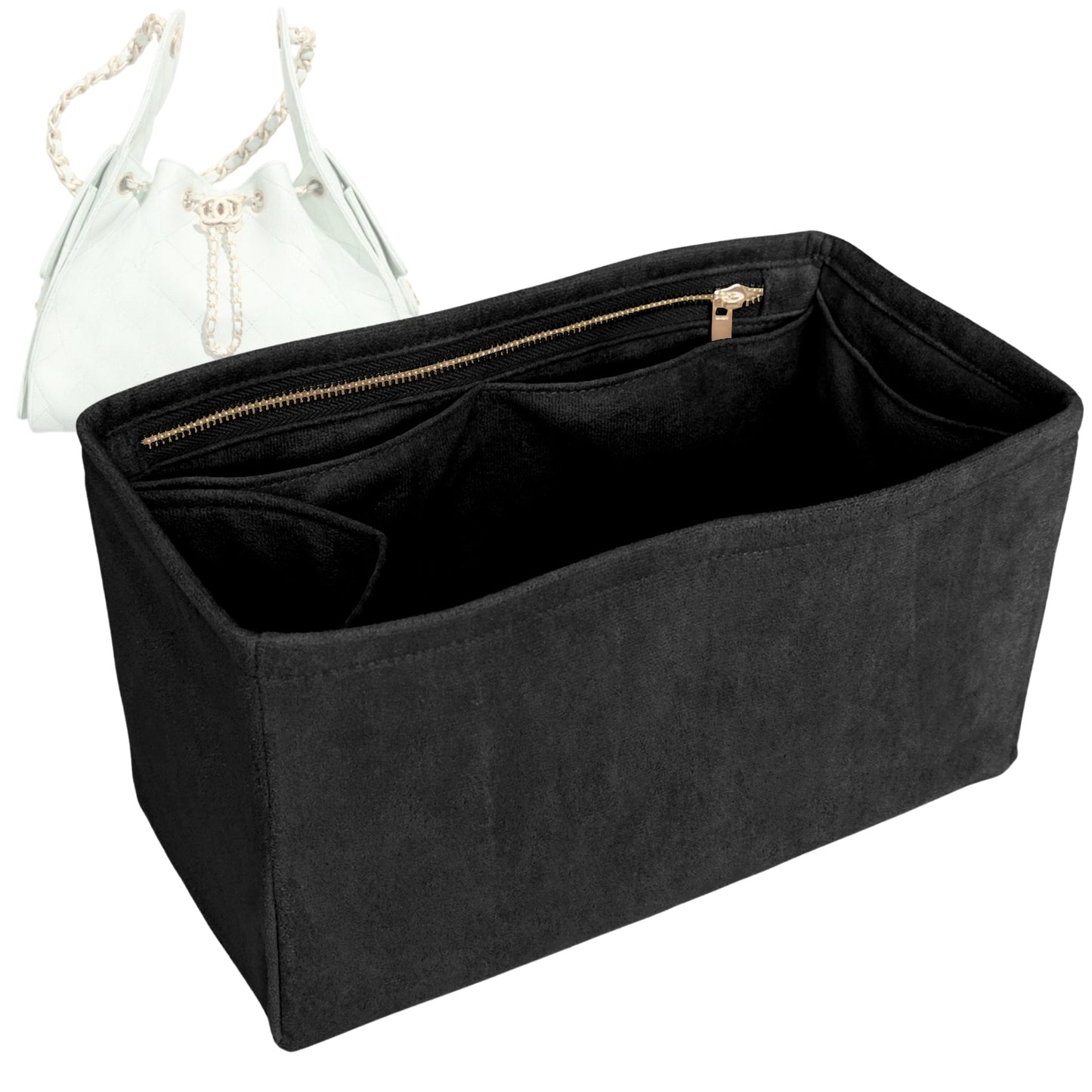 Organizer for [25 Medium Handbag, Chanel] Bag Insert (Velvet, Long Zip and Open Compartment)