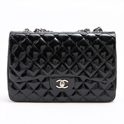 SALE Chanel Classic Single Flap Jumbo Black Patent Leather Silver