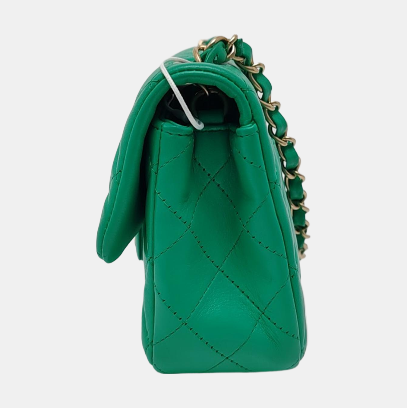 Chanel Classic Flap Mini Rectangular Green Lambskin Leather Gold Hardware