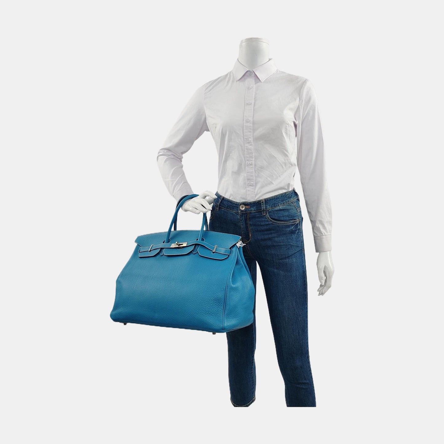 Hermes Birkin 40 Blue Jeans Clemence Leather Palladium Hardware 2007
