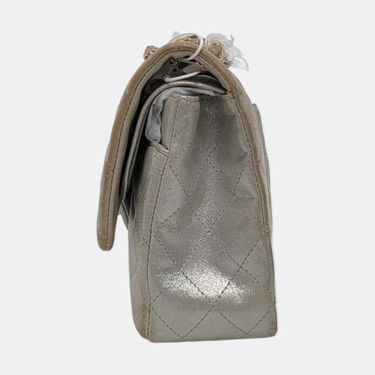 Chanel Classic Flap Medium Iridescent Silver Aged Calfskin Leather Gold Hardware
