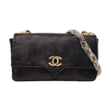 Chanel Classic Flap Mini   Black Lizard Embossed Leather Gem CC Buckle Crossbody Bag