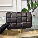 PADDED CASSETTE BAG 26 IN DARK BROWN INTRECCIATO CALFSKIN Amelia