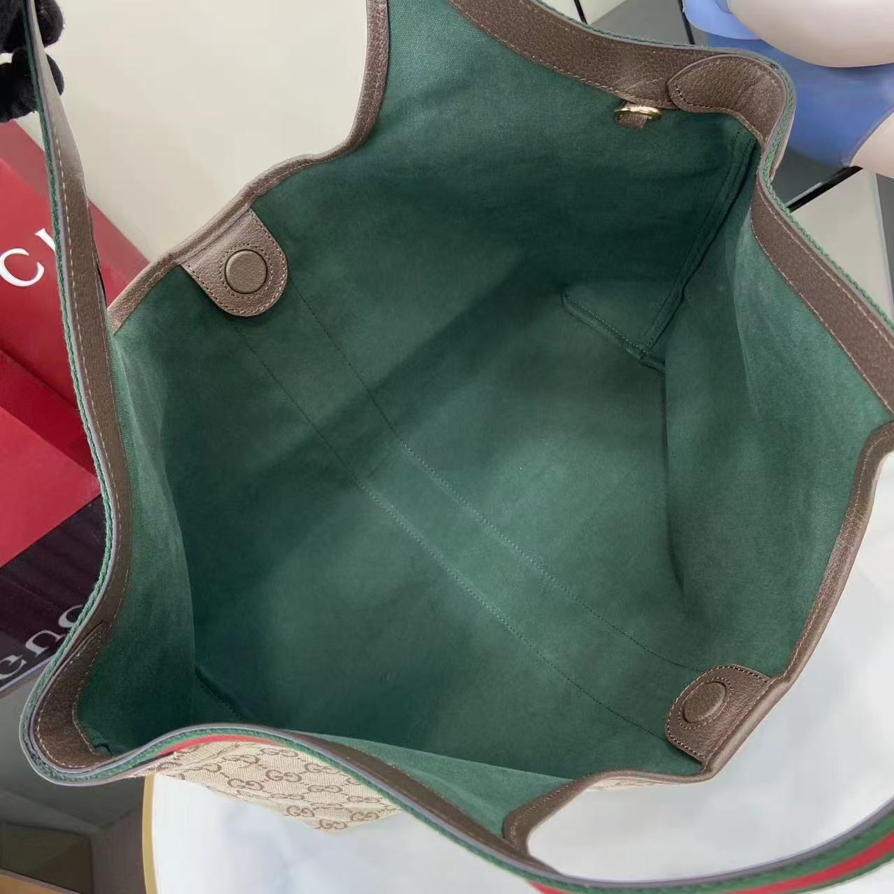 GUCCI GIGLIO TOTE BAG 60 IN BEIGE AND GREEN CANVAS Amelia