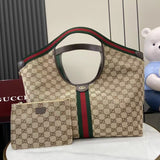 GUCCI GIGLIO TOTE BAG 60 IN BEIGE AND GREEN CANVAS Amelia Amelia