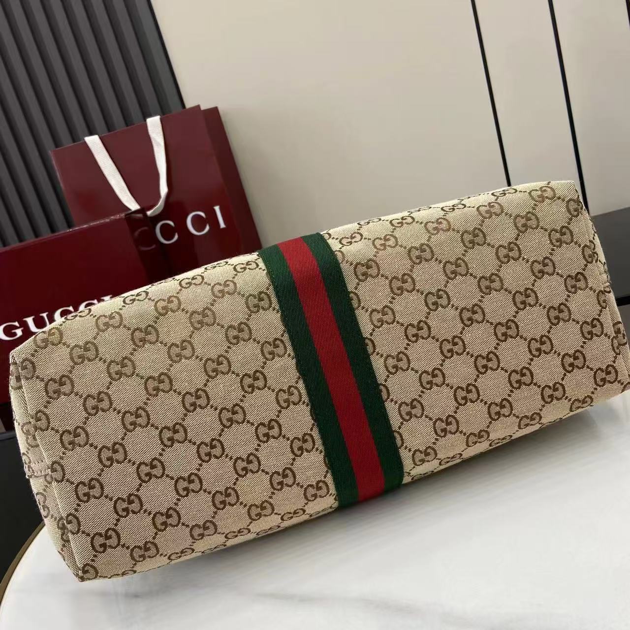 GUCCI GIGLIO TOTE BAG 60 IN BEIGE AND GREEN CANVAS Amelia Amelia