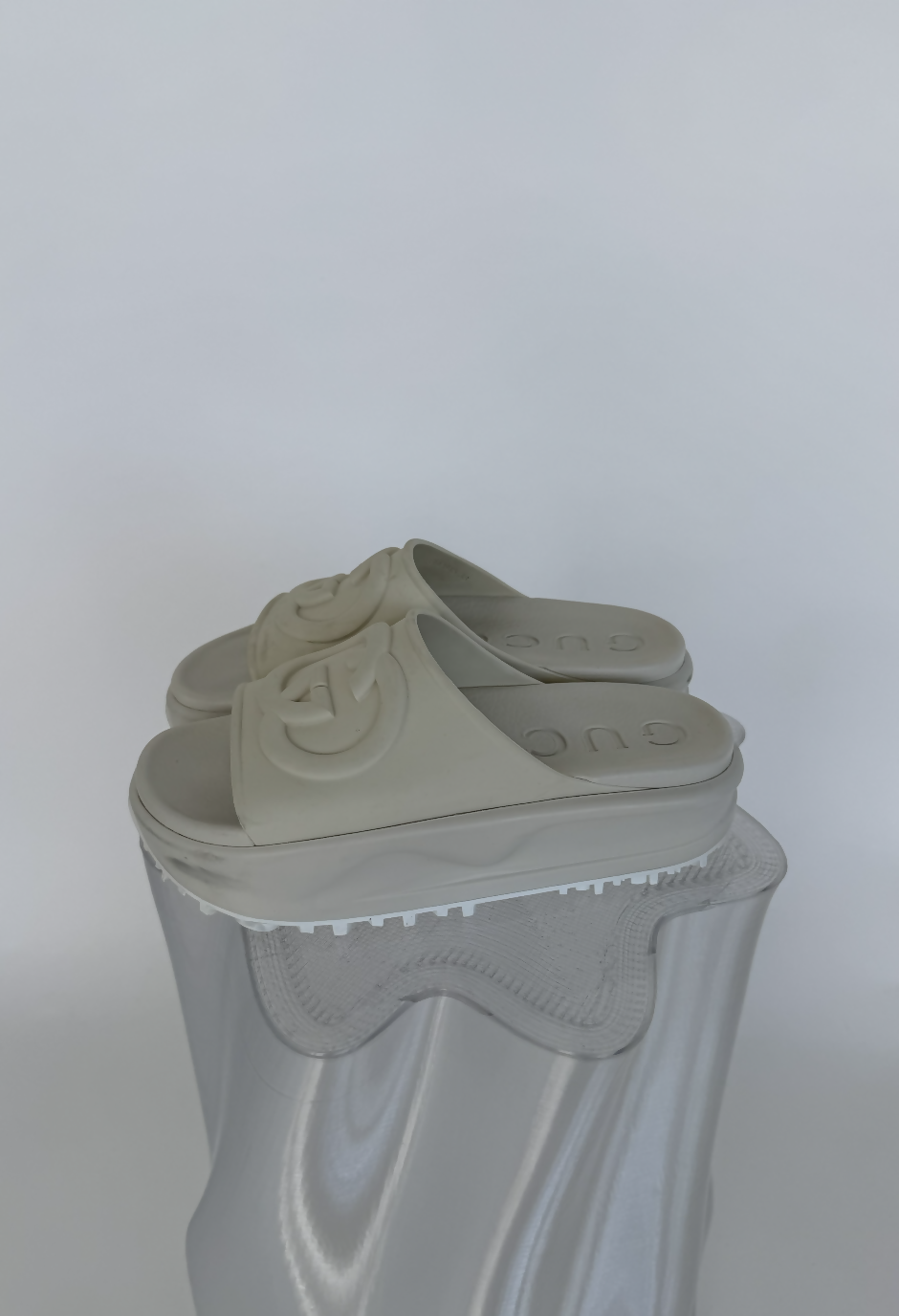 Gucci Slide Sandal with Interlocking G in White Rubber Cream