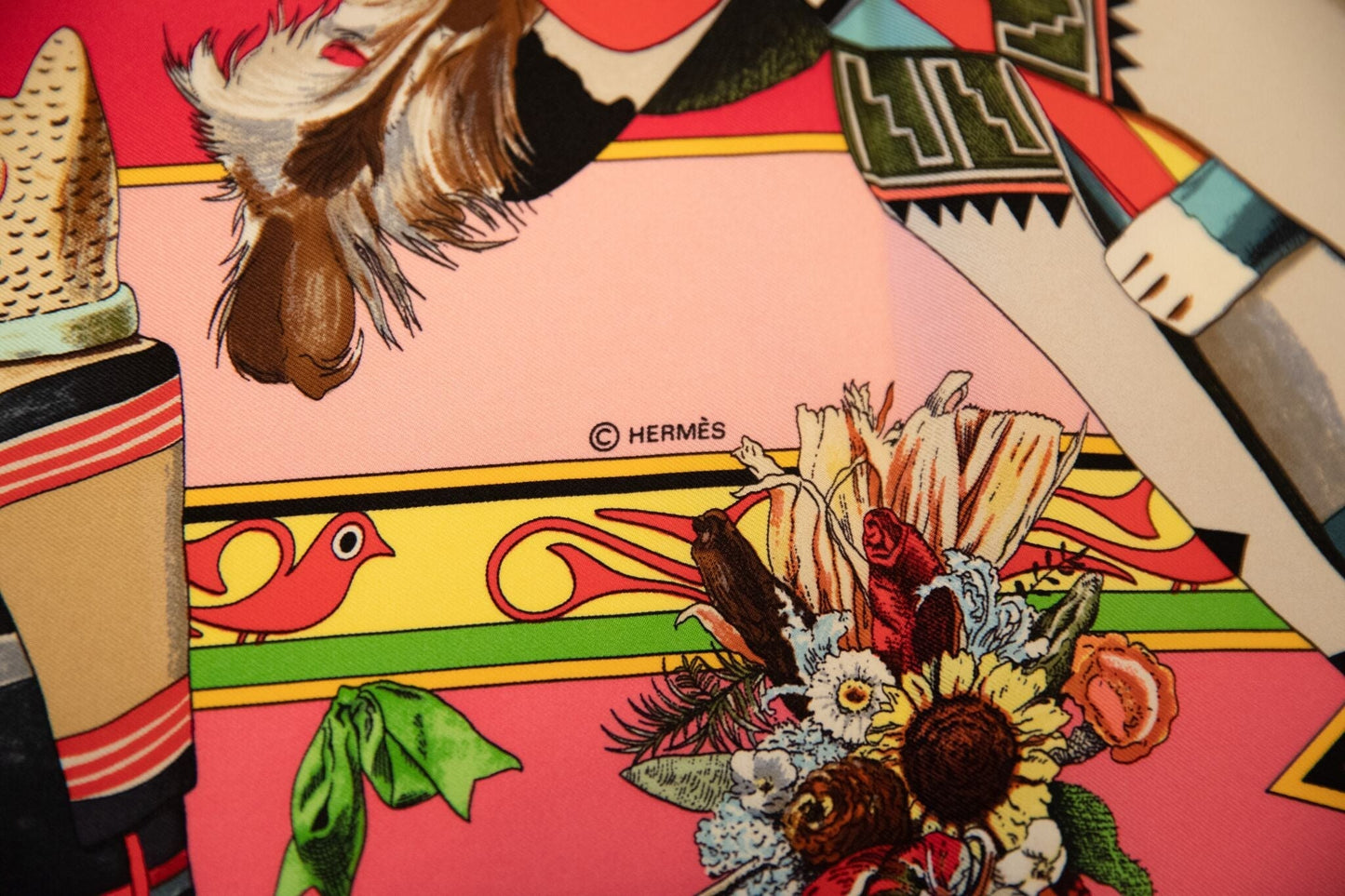 Hermes Fuchsia Silk Kachinas Scarf